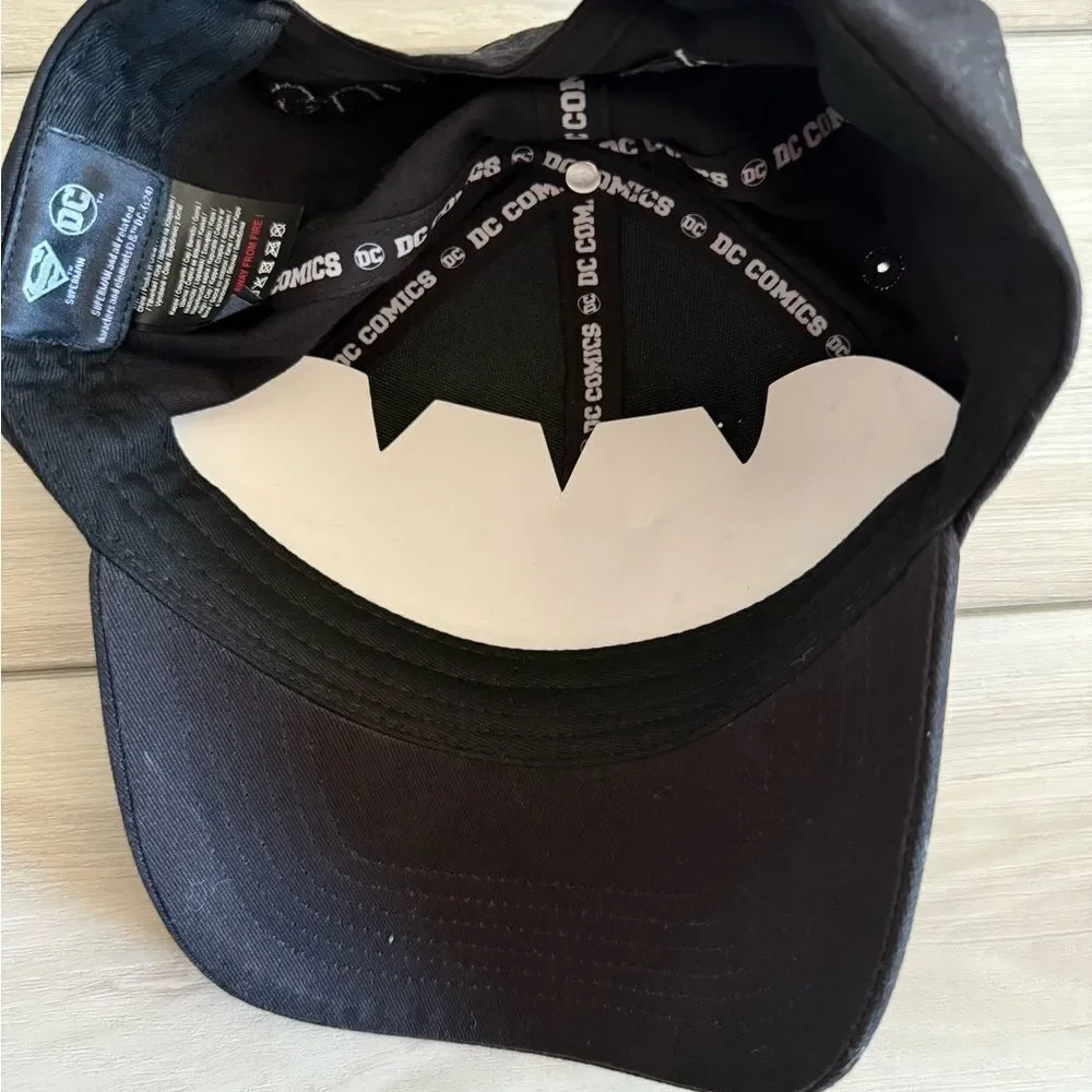 DC Comics Superman All Black Rubber Logo Baseball Cap Black OS NWT